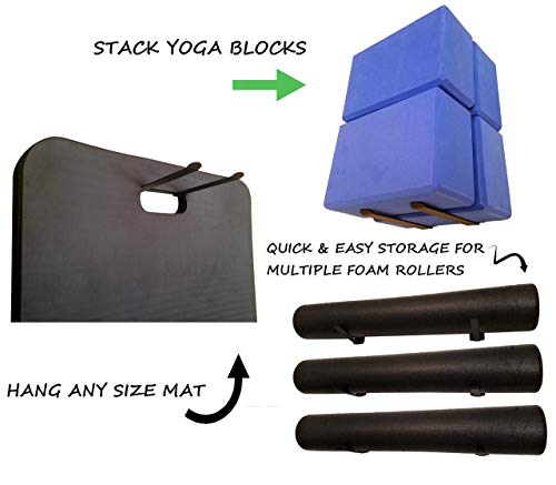 Iron American Multi-Use Exercise Mat Storage And Adjustable Wall Rack Brackets Store Foam Rollers Yoga Blocks Gym Mats (6.75 X 2 X 1.5) - Hardware Included (1-Pair) #TOP4