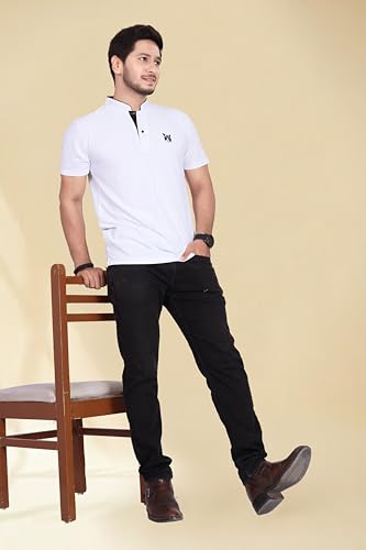 Image of BAGHADBILLO Men's and Boy's Polyster T-Shirt with Mandarin Collared Neck Half Sleeves Closuer Button and Regular Fit | Polo t Shirt for Man