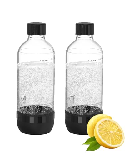 PinPure Soda Maker Bottles, BPA-Free Reusable Soda Bottles (2-Pack), 1L Leakproof Carbonated Water Bottles with Secure Seal, Compatible with Most Soda Makers Black
