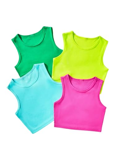 Girl's 4 Packs Basic Tank Top Ribbed Knit Sleeveless Crop Tops Summer Undershirts