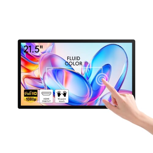 Image of 21.5 Inch Capacitive Touchscreen Industrial Monitor, HDMI /VGA /USB Ports, VESA Mount, Embedded Design for Industrial Control, Advertising, POS, Kiosk & Mirroring