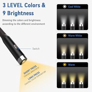 Diboniur Lampe de Lecture de Cou, Lampe lecture Rechargeable au lit, 3 Couleurs et 3 Niveaux de Luminosité Réglables, Pliable à 360°, Liseuse LED USB pour Voyager, Tricoter, Camping