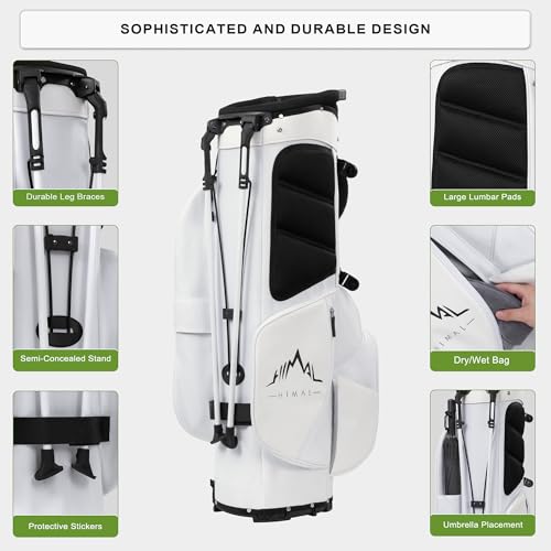 Lightweight Golf Stand Bag with 5 Way Full-Length Dividers, Semi-Concealed Stand, Folding Base, Adjustable Dual Straps and 8 Pockets - Image 4