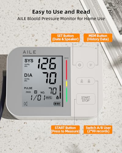 Blood Pressure Monitor for Home use:AILE 111 Blood Pressure Machine, Accurate and Reliable Upper Arm BP Monitor with Large Cuff (9-20.5\"), Voice Broadcast, 2x99 Memory, and Easy-to-Use Features