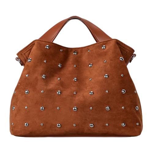 Image of Suede Purse for Women Trendy Vintage Faux Suede Tote Bags Studded Crossbody Purse with Long Shoulder Strap