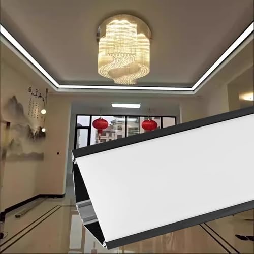 Jievmrs Perfil Aluminio TiraLed Perfil de Aluminio LED de 1 m a 30 m con Difusor, Perfil de Cornisa para Tiras LED, Perfil de Techo para Iluminación de Zócalo(Black,59ft/18m)