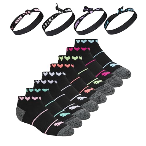 Image of PUMA Girls' Girls' 8 Pack Low Cut Socks + 4 Pack Hair Ties