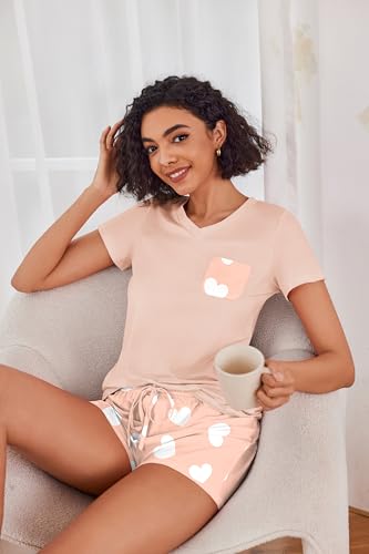 Image of Ekouaer Womens Pajama Sets Short Sleeve Pajamas for Women Sets Soft Lounge Sets Casual V Neck Sleepwear PJS