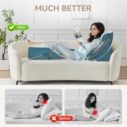 Image of Yojoker 9PCS Orthopedic Bed Wedge Pillow Set for Sleeping, Back and Leg Pain Relief, Post Surgery Foam Pillow for Body, Triangle Adjustable Support Pillow - Acid Reflux Sleeping Pillows Navy