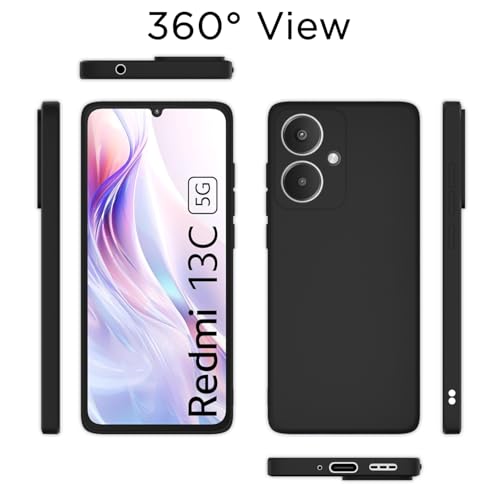 Image of Outlouders Back Cover for Redmi 13C 5G | Camera Protection | Durable Soft Matte Silicone Bumper Case (Black)