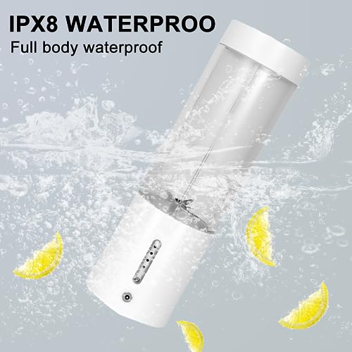 KMVIZI Mixer Smoothie Maker, 450 ml Fresh Juice Mixer Fles met 4000 mAh oplaadbaar, 6 scherpe messen blender mini mixer met siliconen rietje, geschikt voor reizen, gebruik thuis (wit) - Afbeelding 4