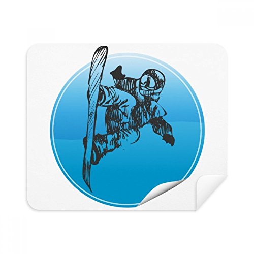 Winter Sport Skis and Ski Poles Pattern Cleaning Cloth Screen Cleaner 2pcs Suede Fabric