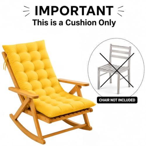 Image of KYNE Rocking Chair Cushion 18 x 50 Inch Thick Tufted Chair Cushion with Backrest and Seat Pad Soft Premium Fabric Polyester Filling Non Slip Indoor Outdoor Rocking Chair Replacement Cushion (Yellow)