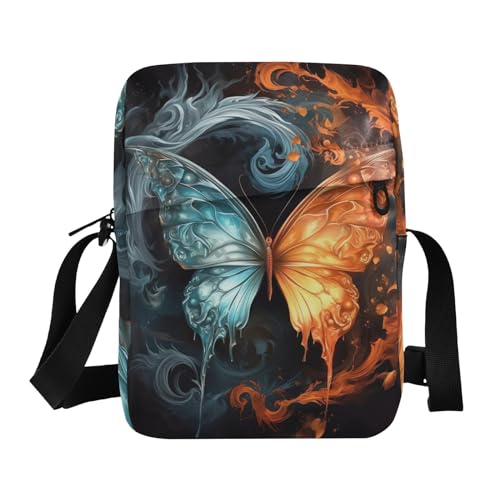 Crossbody Bag Fire Flame Ice Butterfly Messenger Bag for Women Men Purse Shoulder Bag Satchel Bag with Adjustable Strap 214A4869