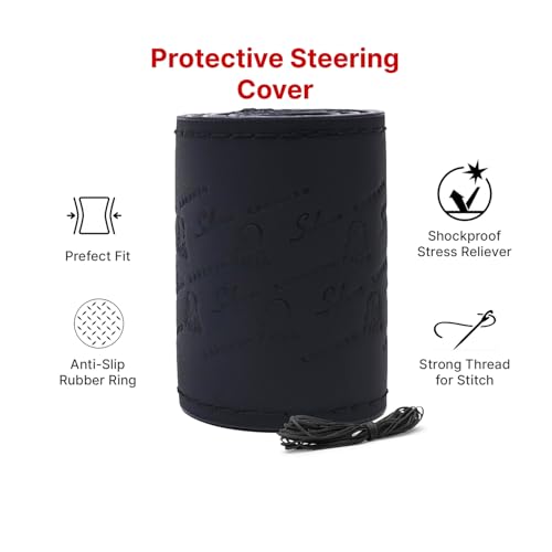 Image of Leather 25CM Universal Fit Car Steering Wheel Cover, Elastic Breathable and Odorless (Black-4)
