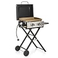 Captiva Designs 17 Inch 2 Burner Portable Propane Gas Griddle Grill with Lid, Outdoor Foldable Flat Top Grill with Stand for Barbecue, Camping and Tailgating