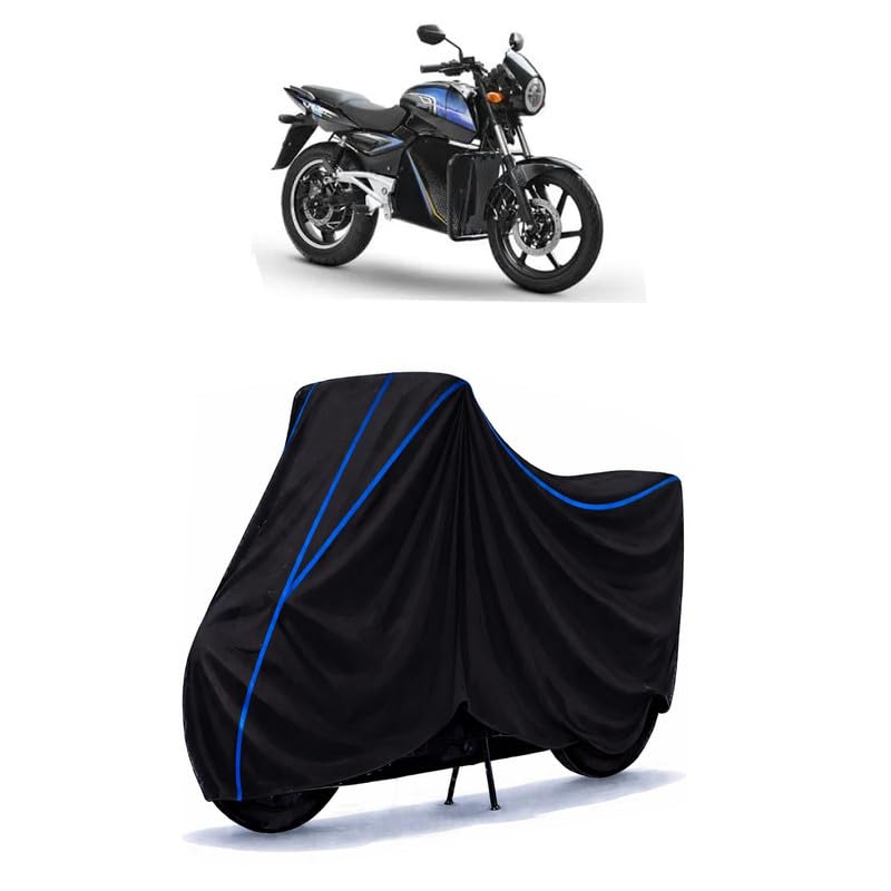 Image of Odysse Vader Bike Cover Water Resistant Universal Motorcycle Rain | Heavy Duty UV Protection, Dust, Scratch Indoor Outdoor All Weather with Black Blue Piping Elastic