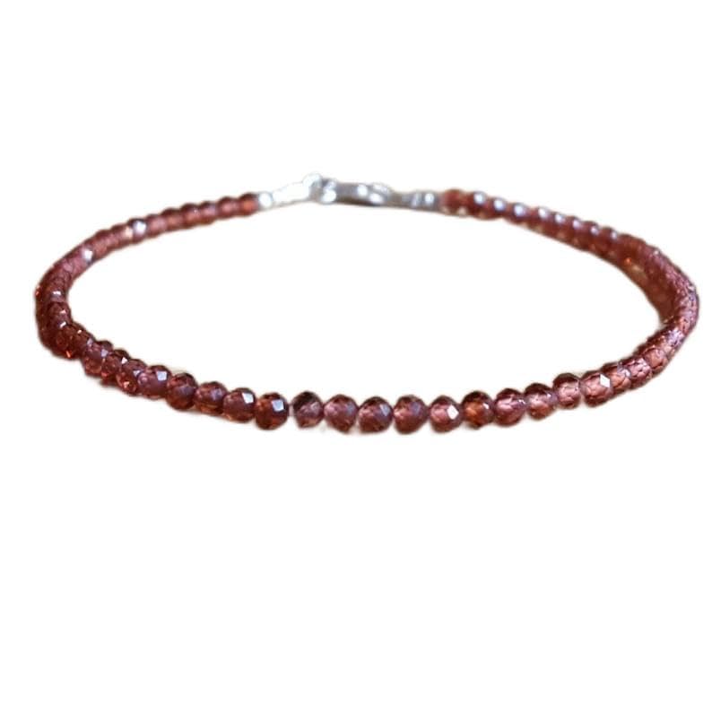 Bracelet grenat de 3mm en pierres naturelles taillées avec fermoir argenté élégant LCBR-3049