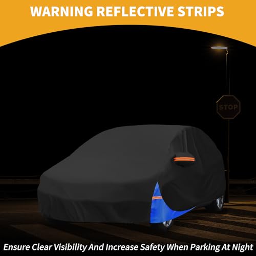 Image of Waterproof All-Weather Universal Car Cover with Right Side Zipper, 210D-PU Black Blue Fits for Hatchback Up to 163 inch Length
