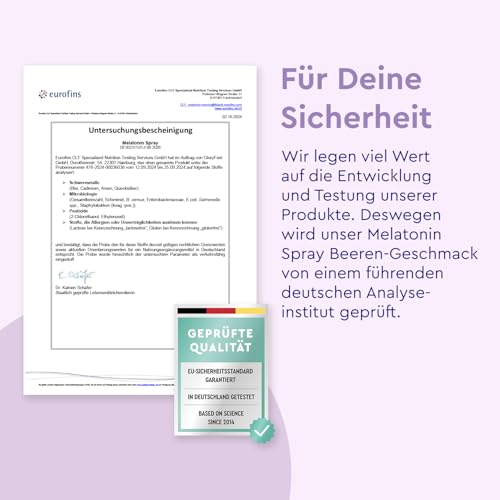 Melatonin Spray Beere - Premium: 5-fach höher dosiert* für 220 Tage + Passionsblume, Baldrian, Melisse, Lavendel, Vitamin B6 & B1 - Sleep Spray ohne Alkohol, Zuckerfrei und Vegan