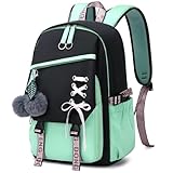 FENGDONG Teenage Girls Bookbag school Backpack Children Casual Daypack Schoolbag for Teens Green