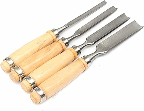 AGAATI Wood Color Carbon Steel Carving Firmer Gouge Wood Chisel Set DIY Handle Carpentry Tools Pack of 4