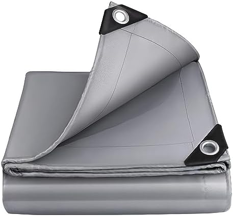 Lechansen Tarpaulin Waterproof 3m x 3m,Grey Tarpaulin 650g/m²,Thickness 0.5mm Outdoor Tarps UV Resistant,Heavy Duty Tarp Cover with Grommets and Reinforced Edges