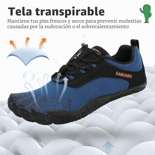 Miniatura 5 de Saguaro Hombre Mujer Zapatos Minimalistas Respirable Zapatillas De Trail Running Ligeras Calzado Barefoot Antideslizante Para Gimnasio Fitness, Azul Señal Gr.42