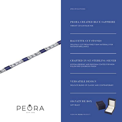 Peora Created Blue Sapphire Baguette Cut Tennis Bracelet For Women 925 Sterling Silver, 4.25 Carats Total, 7.25 Inch Length #TOP3