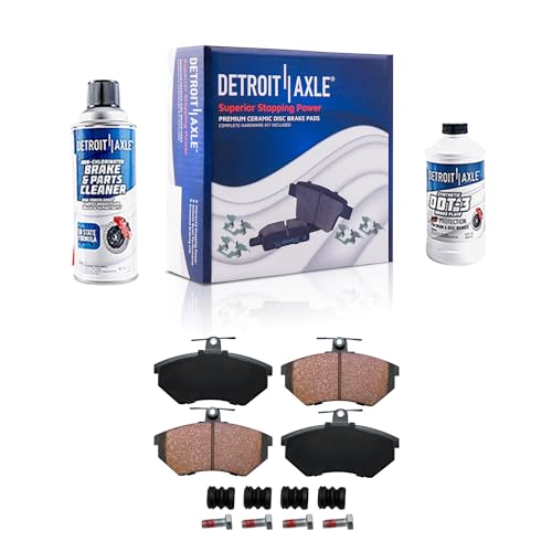 Image of Detroit Axle - Front Ceramic Brake Pads with Hardware Set Replacement | for 1996 1997 Volkswagen Passat Golf Cabrio - 4pc Set