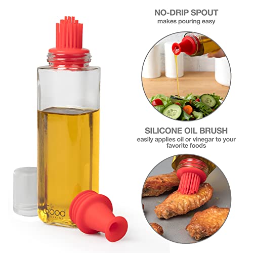 Olive Oil Dispenser Bottle - 10 Oz Glass Cruet With Removable, Interchangeable No-Drip Spout And Silicone Basting Brush - Use For Cooking Food, Serving Meals, Breads - Perfect Size For Kitchen Counter #TOP2