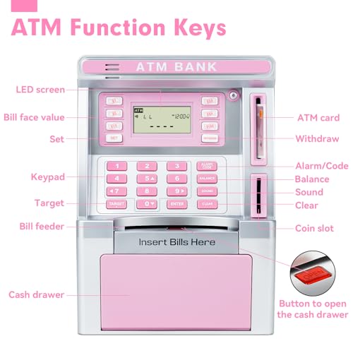 Jyusmile ATM-240716-PINK01 Pink Piggy Bank For Kids, Atm Machine Bank thumb #5