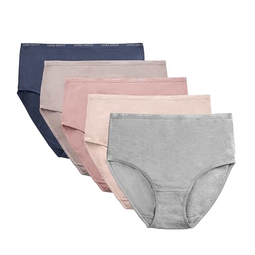Image of Laura Ashley Women's Cotton Brief Underwear Set, High-Waisted Panties for Women, 5-Pack