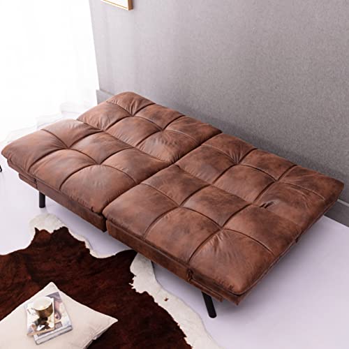 Anwick Convertible Memory Foam Futon Couch Bed, Leather Futon Sofa Bed, Folding Modern Sleeper Sofa With Quick Adjustable Armrest And Backrest For Studio Apartment/Home Office/Small Space (Brown) #TOP3