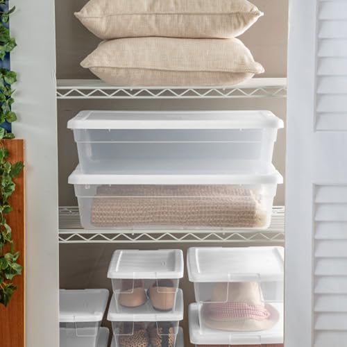 Image of Sterilite 40 Pack Storage Box, 28 Quart Stackable Tote, Clear Plastic Container with Secure Snapping Lids for Home and Office Organization, White