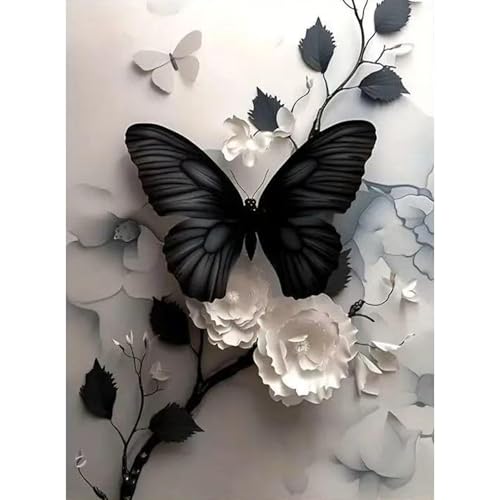 5D DIY Diamond Painting Kit Completo Farfalla e Fiori, Pittura Diamante per Adulti e Bambini, Disegni Brillantini da Attaccare, per Decorazione Murale per Hobby Creativo e Regalo Originale（30x40 cm）