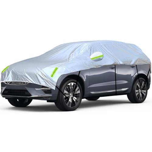 Image of SUV Half Car Cover Silver Car Windshield Sunroof Sunshade Snow Cover Universal Fits Length 185 inch-200 inch