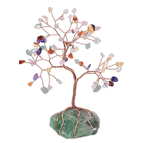 mookaitedecor Chakra Crystal Money Tree with Fluorite Raw Stone Base Good Luck Crystal Gifts