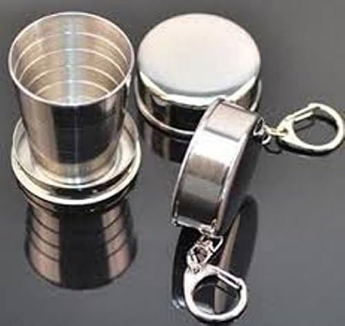 Vaayu-E-Store Stainless Steel Foldable Travel Cup Set 120ml with Chain | Portable Collapsible Drinking Glass | Compact Pocket Cup for Camping, Trekking, Travel & Outdoor Use 2
