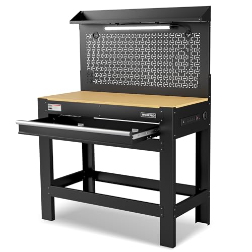 WORKPRO 45" Garage Workbench with Storage, Heavy-Duty Workbench w...