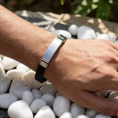 Image of Fashion Frill Silver Everyday Wear Bracelet For Men & Boys |Stainless Steel |Stylish|Leather| Wristband |Fancy| Bangle for Men Fashion| Bracelets Jewelry For Gift