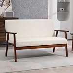 HOMCOM 48" Loveseat Sofa for Bedroom, Modern Love Seats Furniture, Upholstered 2 Seater Couch with Rubber Wood Legs for Living Room, Cream White