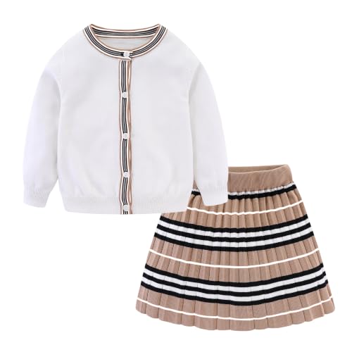 Image of Mud Kingdom Cute Little Girls Ribbed Knit Cardigan Skirt Set School Style