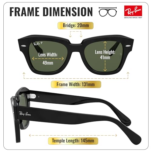 Image of Ray-Ban RB2186 STATE STREET Square Shaped Sunglasses for Women with Official RAYBAN Eyewear Kit