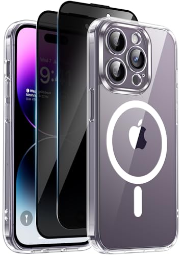 Helssitot Magnetisch Handyhülle Kompatibel mit iPhone 14 Pro Hülle Kompatibel mit MagSafe mit 2 Stück Sichtschutz Schutz...