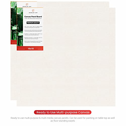 Image of Scholar Art Hobby Series 04 Oz (230 GSM) 100% Cotton Canvas Panel Board for Painting (White Blank Canvas Boards for Acrylic Paint, Oil Paint, Wet & Dry Media) | 18 inchx18 inch (45x45 cm), Pack of 4