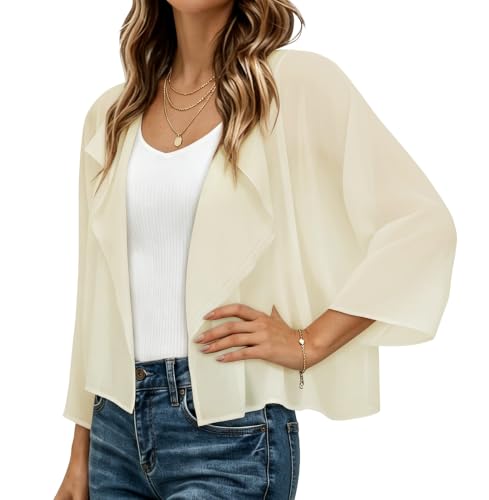 Image of Womens Summer Tops Short Shrugs Kimono Cardigans Casual Chiffon Bolero Jackets 2026
