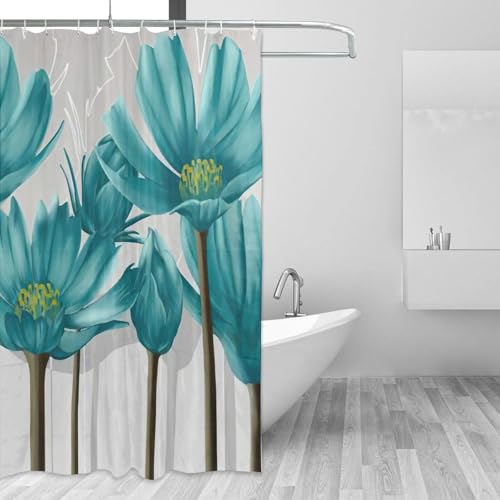 Rideau de douche imprimé floral gris sarcelle 183x183 cm en polyester résistant avec œillets - 4