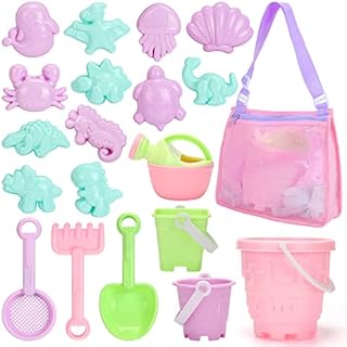 Tagitary Beach Sand Toys Set Beach Toys for Kids 3-10 Kid Sand Toy with Beach Bucket Watering Can Shovel Rake Sand Molds Beach Shell Bag