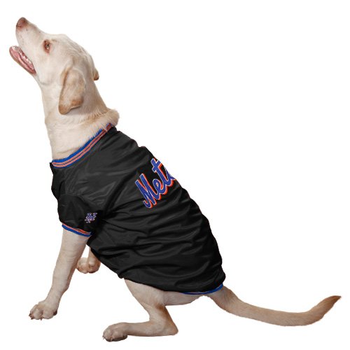 Football Fanatics MLB New York Mets Pet Varsity Jacket - Black (XX-Small)